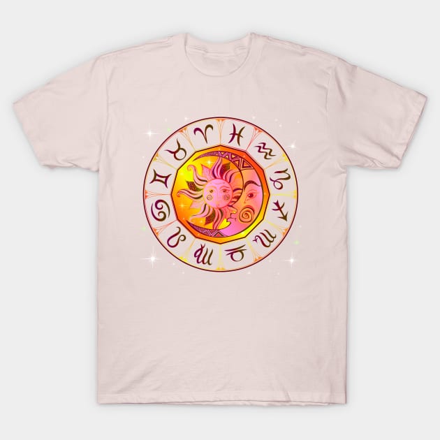 Zodiac Sign Wheel Sun Moon T-Shirt by letnothingstopyou